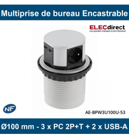 GTV Lighting - Multiprise encastrable COMFORT Ø100 - 3 x 2P+T + 2 x USB-A -Réf.: AE-BPW3U100U-53