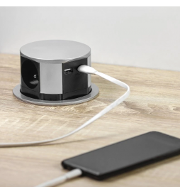 GTV Lighting - Multiprise encastrable COMFORT Ø100 - 3 x 2P+T + 2 x USB-A -Réf.: AE-BPW3U100U-53