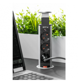 GTV Lighting - Multiprise Encastrable fi60 - 3 x PC 2P+T - Noir - Ronde - Ø60 mm - Réf : AE-BPW3U60-20