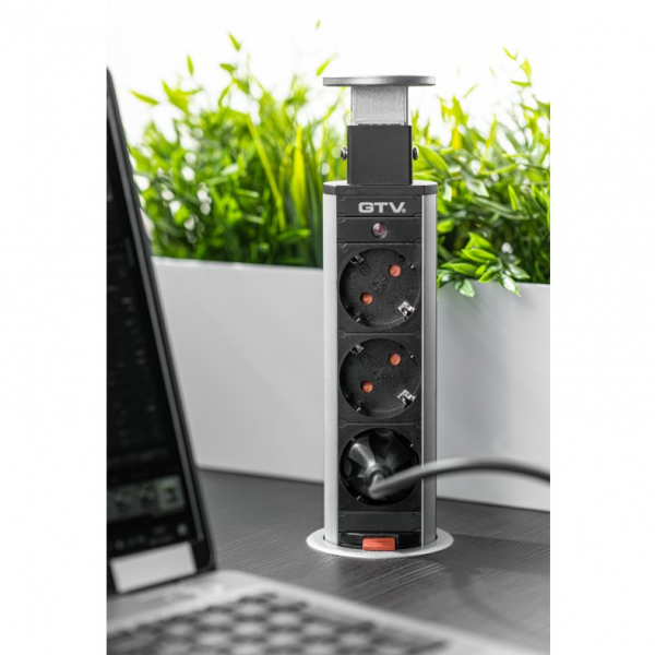 GTV Lighting - Multiprise Encastrable fi60 - 3 x PC 2P+T - Noir - Ronde - Ø60 mm - Réf : AE-BPW3U60-20
