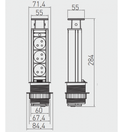 GTV Lighting - Multiprise Encastrable fi60 - 3 x PC 2P+T - Noir - Ronde - Ø60 mm - Réf : AE-BPW3U60-20