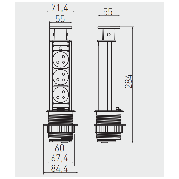 GTV Lighting - Multiprise Encastrable fi60 - 3 x PC 2P+T - Noir - Ronde - Ø60 mm - Réf : AE-BPW3U60-20