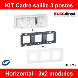 Legrand - KIT Cadre saillie 3 postes Mosaic - 3x2 Modules - Horizontal - Réf. : 080286+080253+277806L