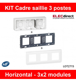 Legrand - KIT Cadre saillie 3 postes Mosaic - 3x2 Modules - Horizontal - Réf : LOT2715