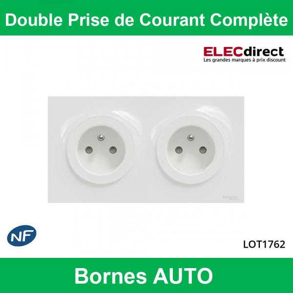 Schneider Odace - Double prise de courant Complète - 2 x 2P+T 16A + Plaque  - Réf : LOT1762 - ELECdirect Vente Matériel Électrique