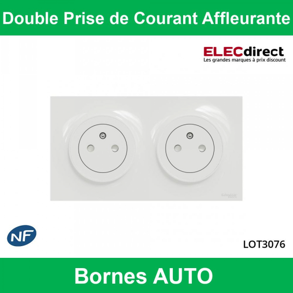 Schneider Odace - Double prise de courant affleurante Complète - 2 x 2P+T 16A + Plaque - Réf : LOT3076