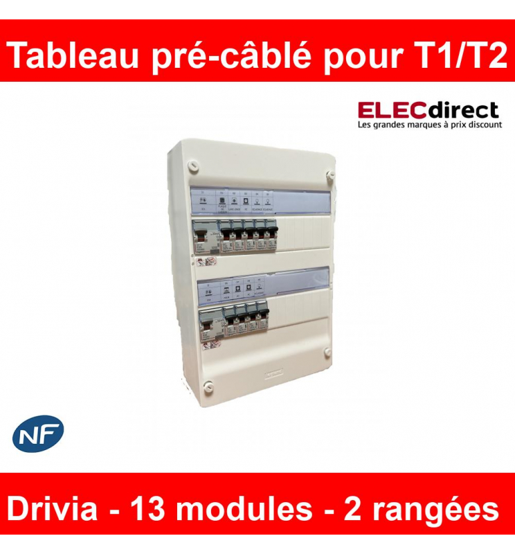 Legrand - Tableau électrique pré-câblé pour T1/T2 1ID 63A 1ID 40A - Drivia  - 13 modules - 2 Rangées - AUTO - Réf: TAMC2R - ELECdirect Vente Matériel  Électrique