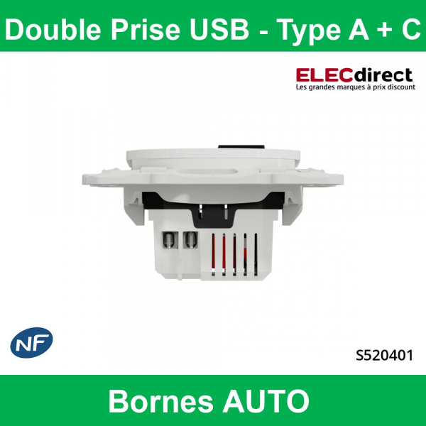 Prise USB double - type A+C - Alu - 5 Vcc - 2,4A Odace S530401