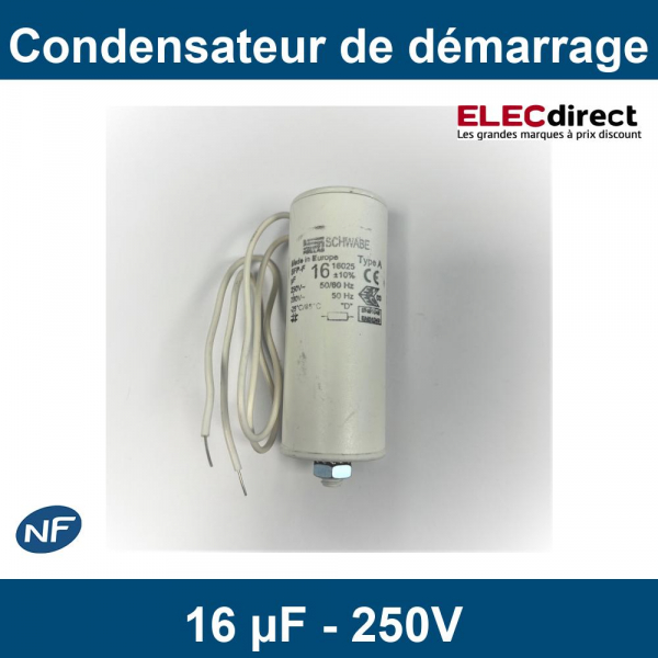 AS Schwabe - Condensateur de démarrage 16 µF - 250V - ±10% - Réf :