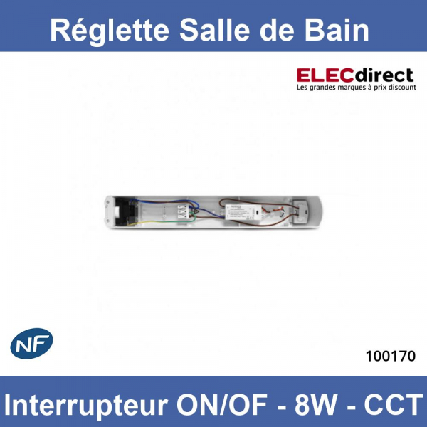 Réglette LED Salle de bain 8W IP44 CCT avec interrupteur