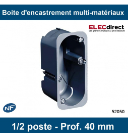Eur'Ohm - Boite d'encastrement multi-matériaux XL Ultra - 1/2 poste - Prof. 40 mm - Réf : 52050