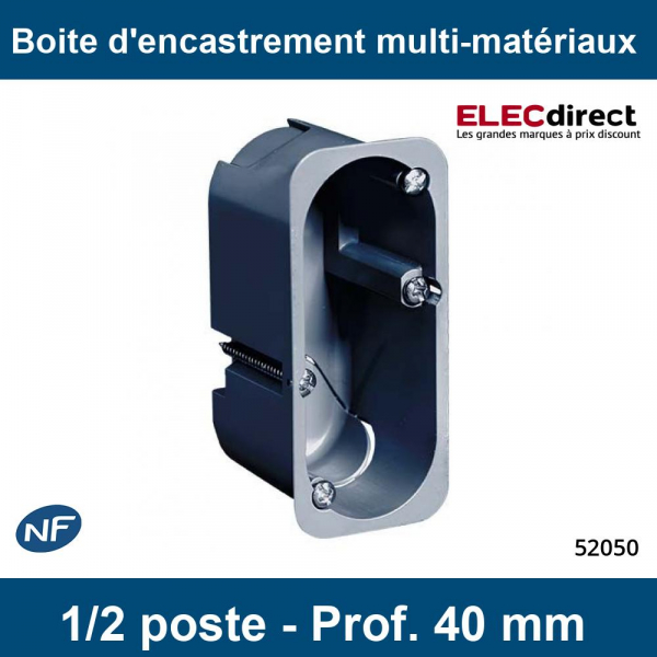 Eur'Ohm - Boite d'encastrement multi-matériaux XL Ultra - 1/2 poste - Prof.  40 mm - Réf : 52050 - ELECdirect Vente Matériel Électrique