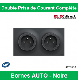 Schneider Odace - Double prise de courant Complète - Anthracite - 2 x 2P+T 16A + Plaque - Réf : LOT3080