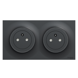 Schneider Odace - Double prise de courant affleurante Complète Anthracite - 2 x 2P+T 16A + Plaque - Réf : S540052x2 + S540704