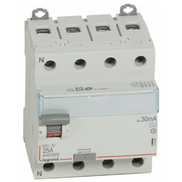 Legrand - Inter diff DX3 - ID 4P 25A - 30mA - AC - Réf : 411660