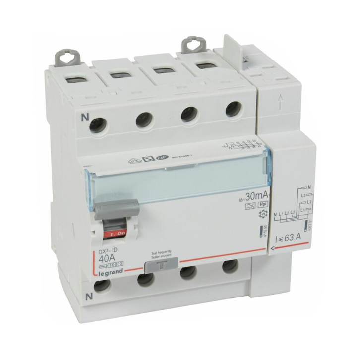 LEGRAND - Inter différentiel DX3-ID 4P 40A - 30mA - Type F - Départ Haut - 5M - Réf : 411658
