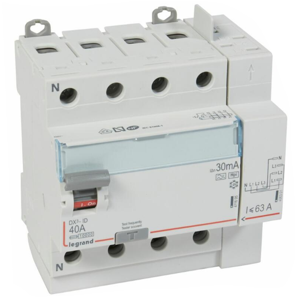 LEGRAND - Inter différentiel DX3-ID 4P 40A - 30mA - Type F - Départ Haut - 5M - Réf : 411658