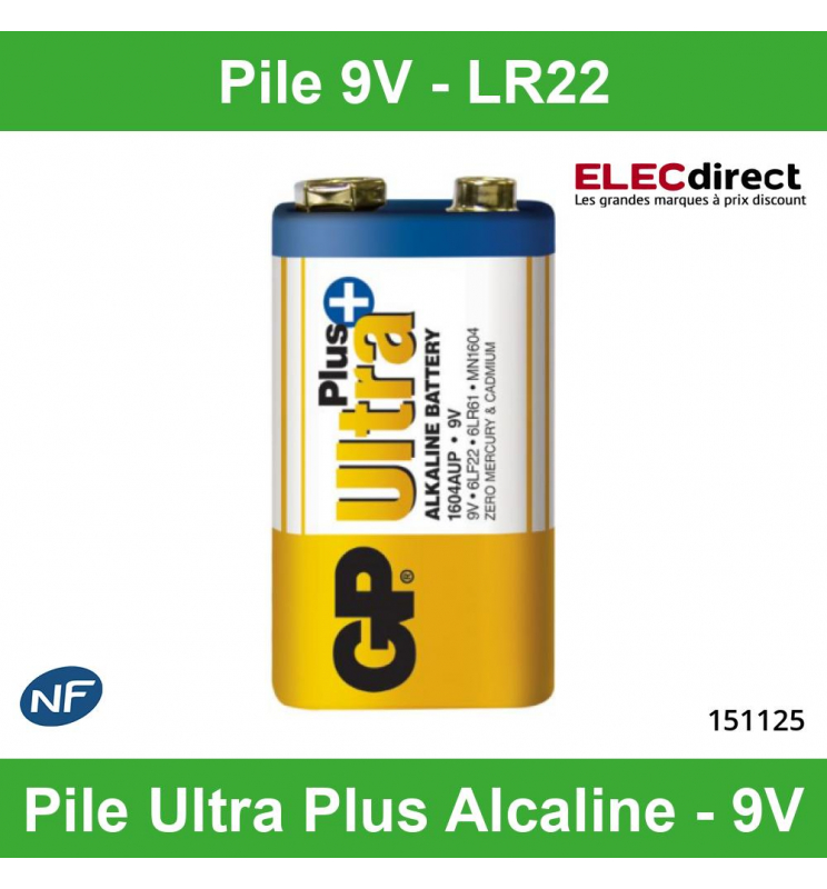 GPBM - Pile GP Ultra Plus Alcaline 9V-pile - LR22/6LR61/6F22/6LF22 - 9V -  Réf : GP151125