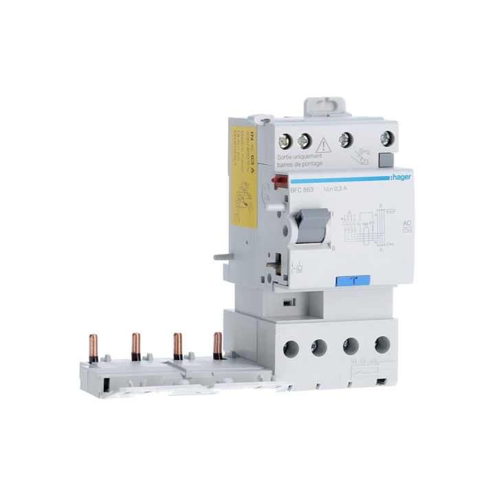 HAGER - Bloc différentiel double sortie 4P 63A 300mA type AC - BFC863