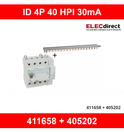 LEGRAND - Peigne d'alimentation HX - 4P - tête de groupe - Long. 18 modules  - Ref - 405202