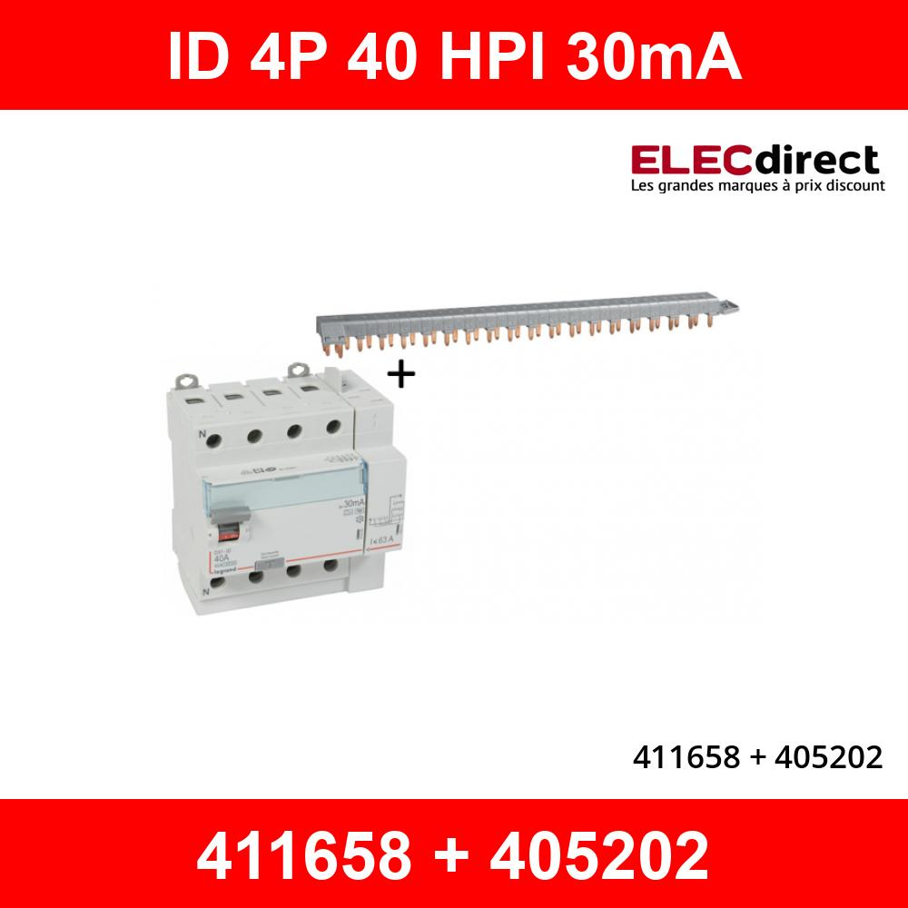 LEGRAND - Interrupteur différentiel DX3-ID 4P 40A - 30mA - HPI + peigne HX3 18M - 411658+405202