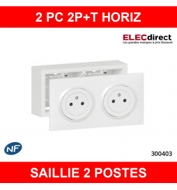 Legrand Dooxie - Kit Cadre saillie 2 postes complet - 2xPC 2P+T - précâblée  - 600042+600802+600332 - ELECdirect Vente Matériel Électrique