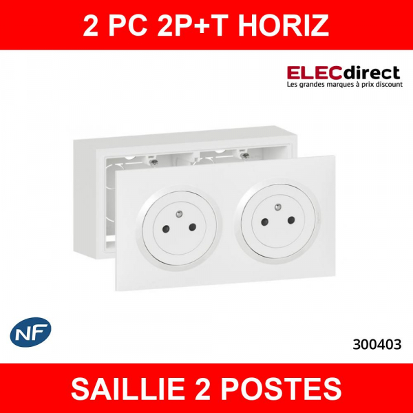 Prise de courant 2x2P+T precablee Appareillage saillie complet - blanc  Legrand