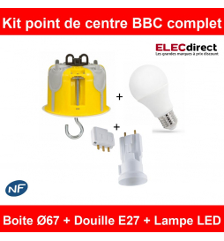 Kit point centre BBC Legrand Batibox + Fiche douille SIB + Ampoule Spectrum LED 4000K - Réf : LEG089377 + SIBP11127 + WOJ+14611