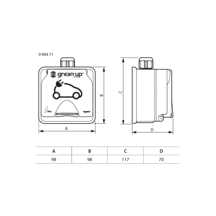 Legrand - Prise saillie étanche Green'up Access pour véhicule électrique - Modes 1 ou 2 - IP66 IK08 - 16A 230V - Réf : 090471