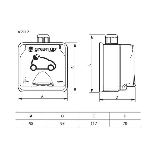 Legrand - Prise saillie étanche Green'up Access pour véhicule électrique - Modes 1 ou 2 - IP66 IK08 - 16A 230V - Réf : 090471