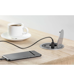 GTV Lighting - Multiprise encastrable CHARGER Ø100 - 1 x PC 2P+T + 2 x USB Type-A - Réf.: AE-BPW1U2UCH-80