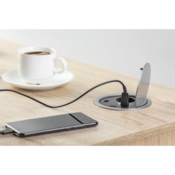 GTV Lighting - Multiprise encastrable CHARGER Ø100 - 1 x PC 2P+T + 2 x USB Type-A - Réf.: AE-BPW1U2UCH-80