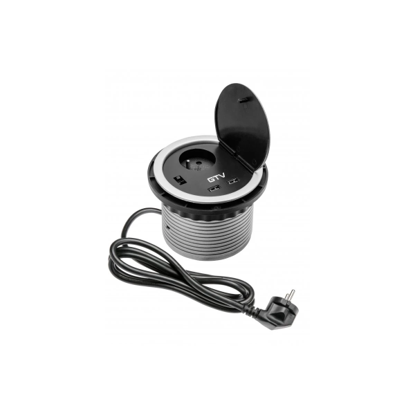 GTV Lighting - Multiprise encastrable CHARGER Ø100 - 1 x PC 2P+T + 2 x USB Type-A - Réf.: AE-BPW1U2UCH-80