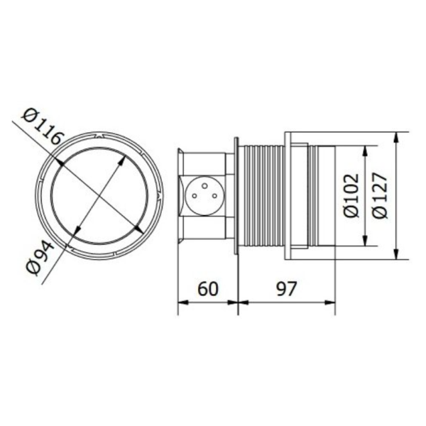 GTV Lighting - Multiprise encastrable COMFORT Ø100 - 3 x 2P+T + 2 x USB-A -Réf.: AE-BPW3U100U-53