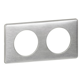 Legrand - Céliane -  Plaque métal 2 postes - finition Aluminium - Entraxe 71mm - Réf : 068922