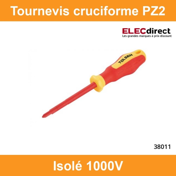 Tolsen - Tournevis cruciforme PZ2x100mm isolé 1000V - Réf : 38011 -  ELECdirect Vente Matériel Électrique