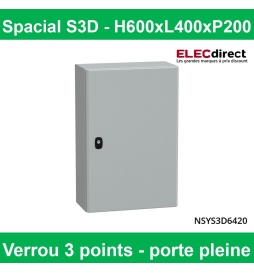 Schneider - Spacial S3D - H600xL400xP200 - porte pleine - Réf : NSYS3D6420