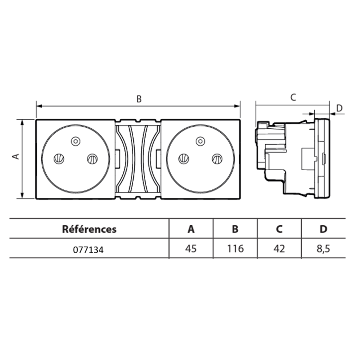 Legrand - Double prise de courant 2P+T - Précablées 2x2 modules - 16A - 230V - Surface -  Blanc - Mosaic - Réf : 077134