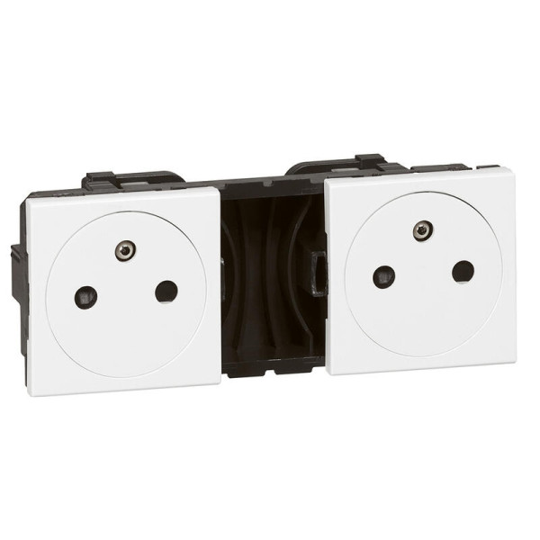 Legrand - Double prise de courant 2P+T - Précablées 2x2 modules - 16A - 230V - Surface -  Blanc - Mosaic - Réf : 077134