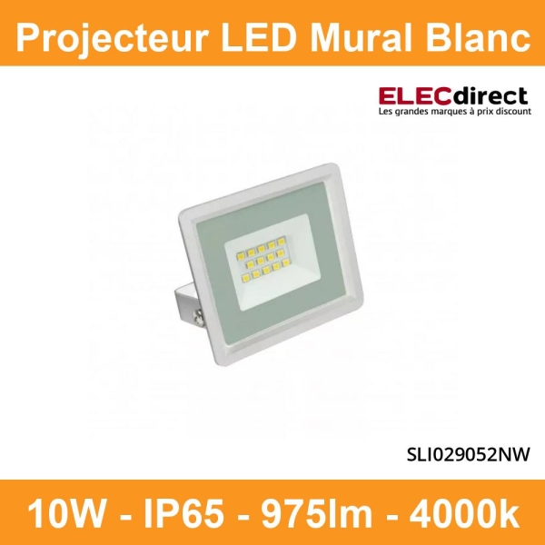 Spectrum - Projecteur LED blanc étanche - Noctis Lux 3 - 230V, 10W - 975lm,  4000K - IP65 - Réf : SLI029052NW - ELECdirect Vente Matériel Électrique