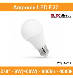 Spectrum - Ampoule LED E-27 - LED GLS 9W - Angle 270° - 4000K - 900lm - Réf : WOJ+14611