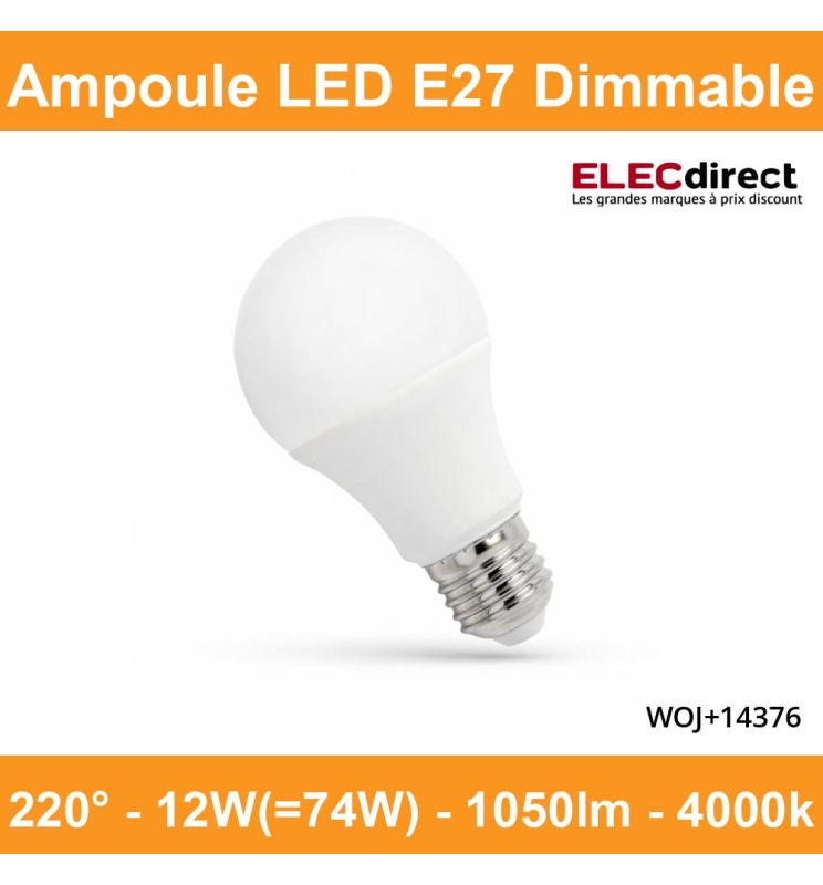Spectrum - Ampoule LED E-27 - LED GLS 12W - Angle 220° - 4000K - 900lm -  Réf : WOJ+14375 - ELECdirect Vente Matériel Électrique
