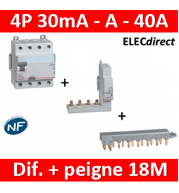 LEGRAND - Interrupteur différentiel DX3-ID 4P 40A - 30mA - A + module 4P - 411675+406301+405202