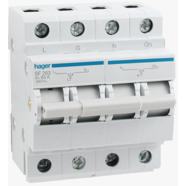 Hager - Inverseur 2 pôles 63A I-0-II - Réf : SF263