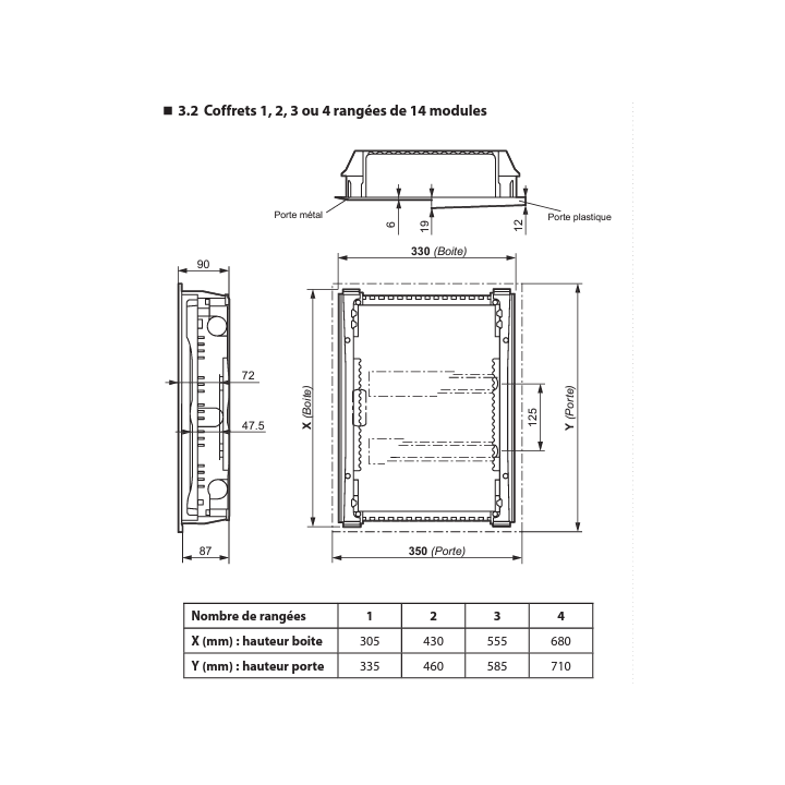 Legrand - Coffret encastré 4 Rangées 12+2 Modules avec porte métal extra plate - Réf : 001534