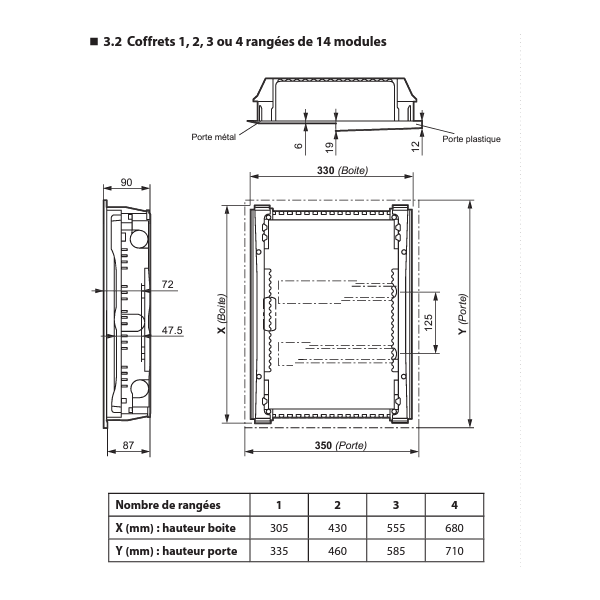 Legrand - Coffret encastré 4 Rangées 12+2 Modules avec porte métal extra plate - Réf : 001534