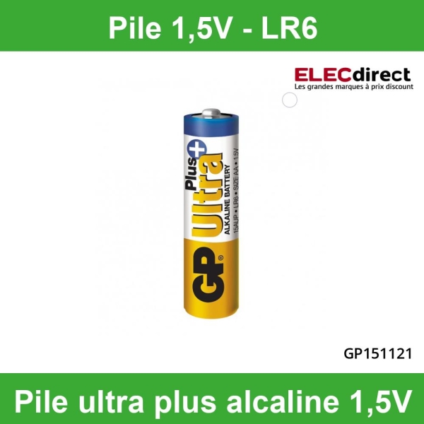 GPBM - 4 Piles GP Ultra Plus Alcaline - LR6 - AA - 1,5V - Réf : GP151121 -  ELECdirect Vente Matériel Électrique