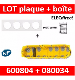 Legrand Dooxie - Plaque 4 postes + Boîte Batibox BBC Legrand 4 postes - Hor/vert - 600804+080034