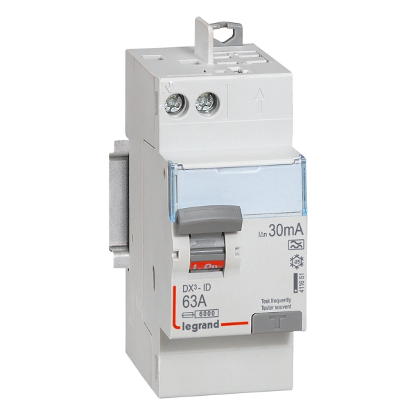 LEGRAND - Inter différentiel DX3 2P - 63A - 30mA - Type A - Départ Haut  Auto - 411651