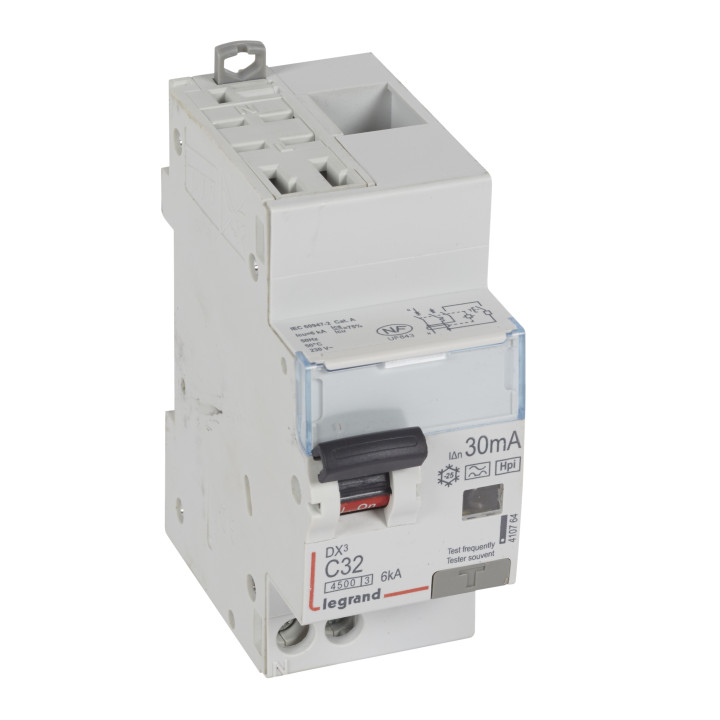 Legrand - Disj diff DX³ 4500 - auto/vis - P+N 230V 32A - type F - 30mA - 6kA - courbe C - 2M - Réf : 410764